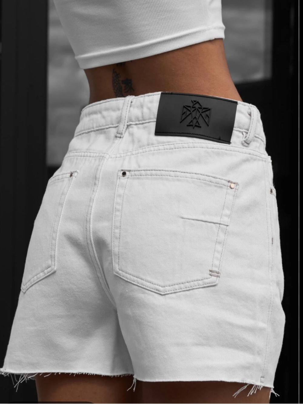 White High-Rise Denim Jean Shorts
